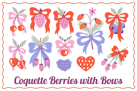 Coquette Berries with Bows PNG Clipart Sublimation Rin Green 