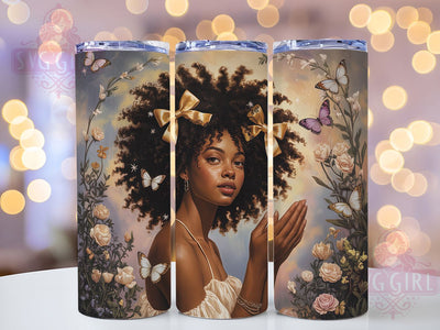 Coquette Black Woman Tumbler, Coquette Style, Bows Design, Butterflies Art, 20Oz Tumbler, Sublimation Wrap, Digital Download Sublimation SvggirlplusArt 