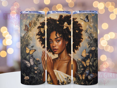 Coquette Black Woman Tumbler, Coquette Style, Bows Design, Butterflies Art, 20Oz Tumbler, Sublimation Wrap, Digital Download Sublimation SvggirlplusArt 