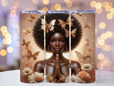 Coquette Black Woman Tumbler, Coquette Style, Bows Design, Butterflies Art, 20Oz Tumbler, Sublimation Wrap, Digital Download Sublimation SvggirlplusArt 