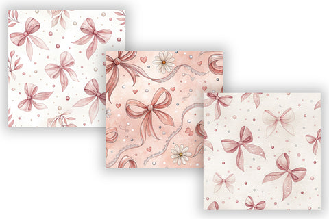 Coquette Bow Digital Paper Pack, Seamless Ribbon Pattern Bundle, Printable Scrapbook Paper, Pink Feminine Lace Design Collection Digital Pattern FloridPrintables 