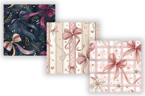 Coquette Bow Digital Paper Pack, Seamless Ribbon Pattern Bundle, Printable Scrapbook Paper, Pink Feminine Lace Design Collection Digital Pattern FloridPrintables 