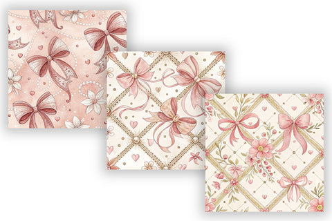 Coquette Bow Digital Paper Pack, Seamless Ribbon Pattern Bundle, Printable Scrapbook Paper, Pink Feminine Lace Design Collection Digital Pattern FloridPrintables 