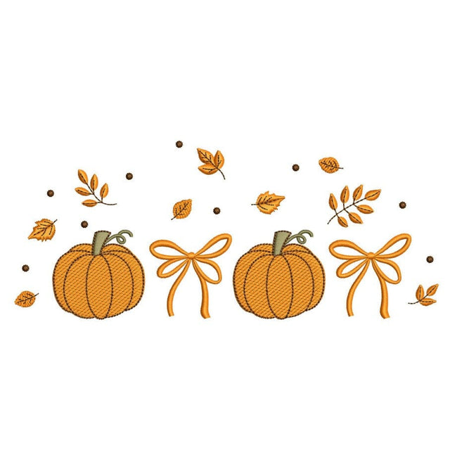 Coquette Bow Embroidery Design Pumpkin Fall Leaves Machine Embroidery File 3 Sizes Embroidery/Applique DESIGNS Nino Nadaraia 