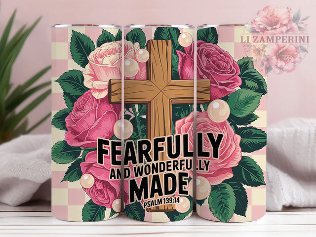 Coquette Bow Faith 20oz Tumbler, Gingham Cross Wrap, Pearls Scripture Design, Psalm 13914 Quote, Faith Sublimation Design, 20oz Tumbler Wrap, Sublimation Design PNG, Christian Gift Sublimation Li Zamperini 