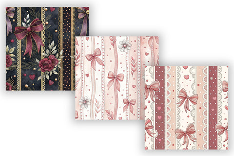 Coquette Bow Gingham Digital Paper, Seamless Watercolor Pattern Bundle, Printable Scrapbook Paper, Pink Ribbon Feminine Design Collection Digital Pattern FloridPrintables 