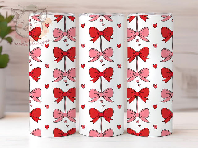 Coquette Bow Heart Valentine Tumbler, Heart Design, Coquette Bows, Sublimation Art, 20oz Tumbler, Romantic Wrap, Festive Theme Sublimation Lara' s Designs 