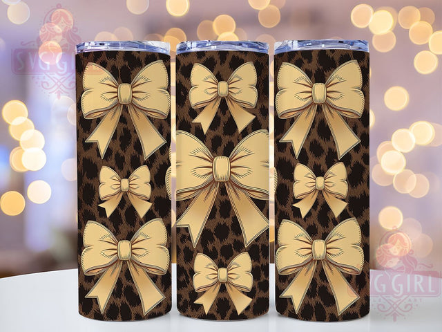 Coquette Bow Leopard Glitter Tumbler, Yellow Glitter Tumbler, Leopard Print Wrap, 20oz Sublimation Design, Gold Glitter Leopard Tumbler Sublimation SvggirlplusArt 