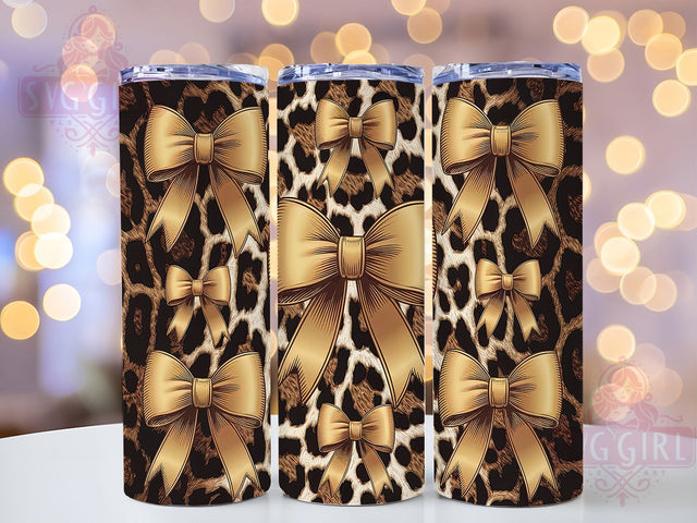 Coquette Bow Leopard Glitter Tumbler, Yellow Glitter Tumbler, Leopard Print Wrap, 20oz Sublimation Design, Gold Glitter Leopard Tumbler Sublimation SvggirlplusArt 