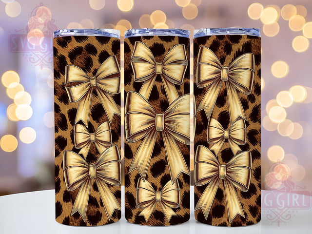 Coquette Bow Leopard Glitter Tumbler, Yellow Glitter Tumbler, Leopard Print Wrap, 20oz Sublimation Design, Gold Glitter Leopard Tumbler Sublimation SvggirlplusArt 