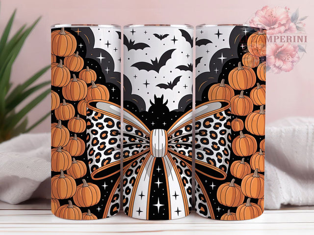 Coquette Bow Leopard Print Halloween Tumbler, Leopard Print Halloween 20Oz Sublimation, Spooky Glam Coffee Cup, Chic Autumn Drinkware Design, Gothic Fashion Mug Wrap, Trendy Halloween Cup, Cute Spooky Tumble Sublimation Li Zamperini 