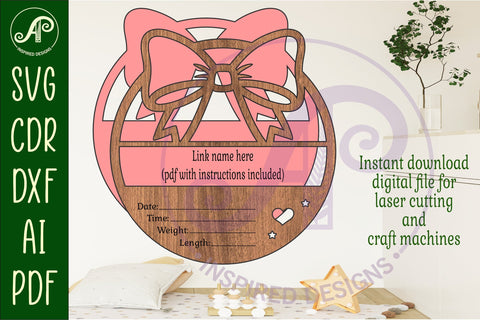 Coquette bow Newborn Baby stats, Birth plaque, name SVG APInspireddesigns 