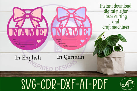 Coquette bow Newborn Baby stats, Birth plaque, name SVG APInspireddesigns 