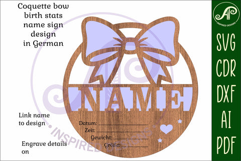 Coquette bow Newborn Baby stats, Birth plaque, name SVG APInspireddesigns 