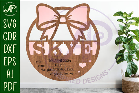 Coquette bow Newborn Baby stats, Birth plaque, name SVG APInspireddesigns 