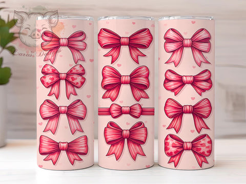 Coquette Bow Pink Heart 20oz Tumbler, Coquette Bow Design, Valentine's Day Tumbler, 20oz Sublimation Wrap, Cute Bow Tumbler, Valentine Gift Idea, Pink Heart Pattern Sublimation Lara' s Designs 
