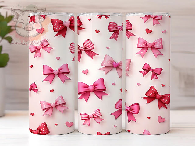 Coquette Bow Pink Heart 20oz Tumbler, Coquette Bow Design, Valentine's Day Tumbler, 20oz Sublimation Wrap, Cute Bow Tumbler, Valentine Gift Idea, Pink Heart Pattern Sublimation Lara' s Designs 