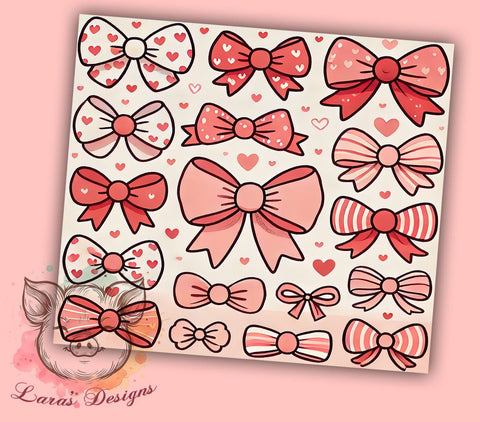 Coquette Bow Pink Heart 20oz Tumbler, Coquette Bow Design, Valentine's Day Tumbler, 20oz Sublimation Wrap, Cute Bow Tumbler, Valentine Gift Idea, Pink Heart Pattern Sublimation Lara' s Designs 