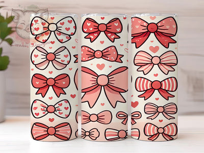 Coquette Bow Pink Heart 20oz Tumbler, Coquette Bow Design, Valentine's Day Tumbler, 20oz Sublimation Wrap, Cute Bow Tumbler, Valentine Gift Idea, Pink Heart Pattern Sublimation Lara' s Designs 