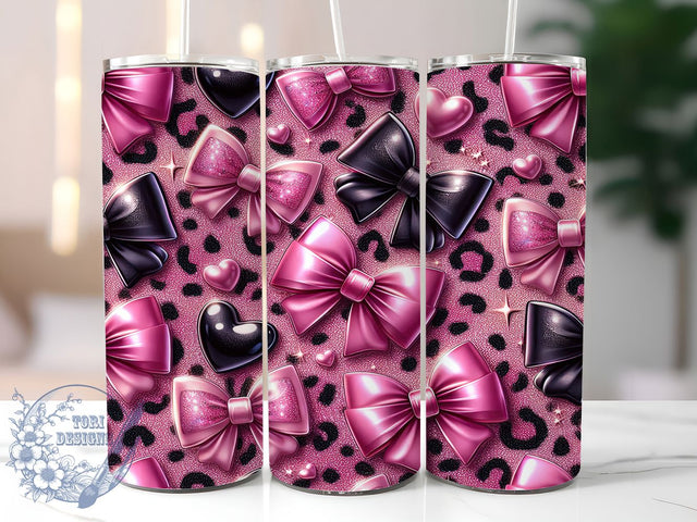 Coquette Bow Pink Leopard Tumbler Wrap, Pink Leopard Glitter Mug, Chic Aesthetic Cup, Girly Animal Print Wrap, Fashionista Gift, Sparkly Bow Design, Sublimation Tumbler Wrap Sublimation ToriDesigns 