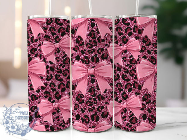 Coquette Bow Pink Leopard Tumbler Wrap, Pink Leopard Glitter Mug, Chic Aesthetic Cup, Girly Animal Print Wrap, Fashionista Gift, Sparkly Bow Design, Sublimation Tumbler Wrap Sublimation ToriDesigns 