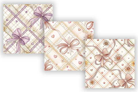 Coquette Bow Plaid Digital Paper Pack, Seamless Watercolor Pattern Bundle, Printable Scrapbook Paper, Pink Ribbon Tartan Design Collection Digital Pattern FloridPrintables 