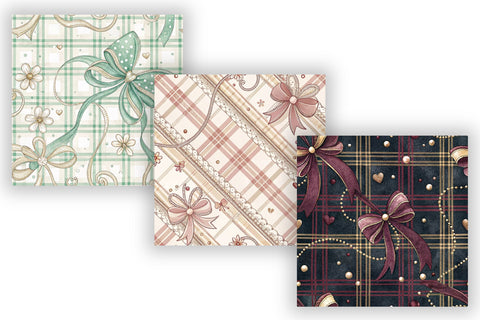Coquette Bow Plaid Digital Paper Pack, Seamless Watercolor Pattern Bundle, Printable Scrapbook Paper, Pink Ribbon Tartan Design Collection Digital Pattern FloridPrintables 