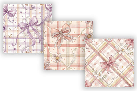 Coquette Bow Plaid Digital Paper Pack, Seamless Watercolor Pattern Bundle, Printable Scrapbook Paper, Pink Ribbon Tartan Design Collection Digital Pattern FloridPrintables 