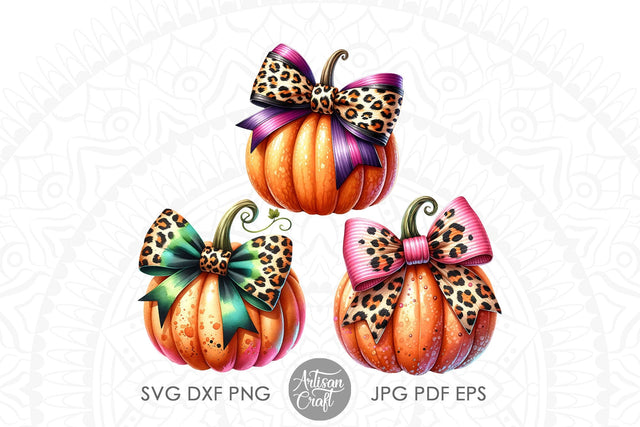 Coquette Bow PNG, Pumpkin PNG Designs, leopard print Sublimation Artisan Craft SVG 