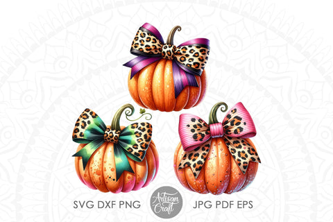 Coquette Bow PNG, Pumpkin PNG Designs, leopard print Sublimation Artisan Craft SVG 
