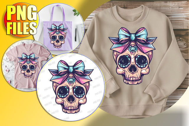 Coquette Bow Skull Sublimation Design - Halloween Fall PNG Sublimation afrosvg 