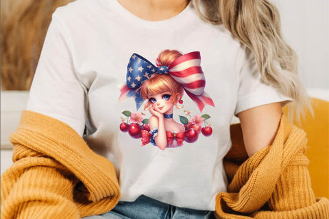 Coquette Bow USA Flag Girl Sublimation Clipart Sublimation SVGArt 