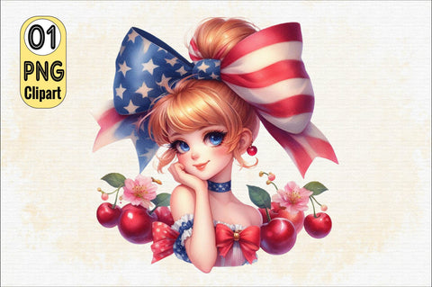 Coquette Bow USA Flag Girl Sublimation Clipart Sublimation SVGArt 