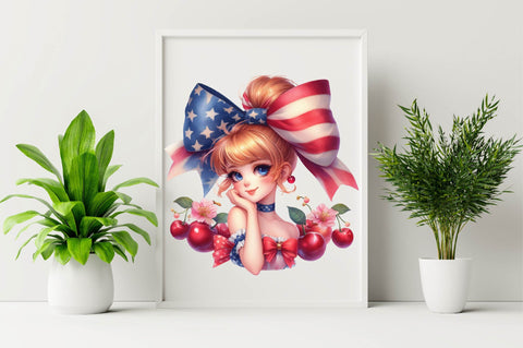 Coquette Bow USA Flag Girl Sublimation Clipart Sublimation SVGArt 