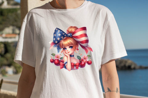 Coquette Bow USA Flag Girl Sublimation Clipart Sublimation SVGArt 
