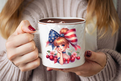 Coquette Bow USA Flag Girl Sublimation Clipart Sublimation SVGArt 