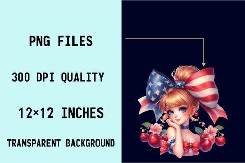 Coquette Bow USA Flag Girl Sublimation Clipart Sublimation SVGArt 