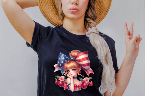Coquette Bow USA Flag Girl Sublimation Clipart Sublimation SVGArt 