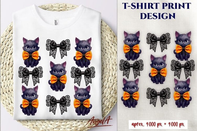 Coquette Bows, cute black cat, halloween sublimation design Sublimation Angelina Semenova 