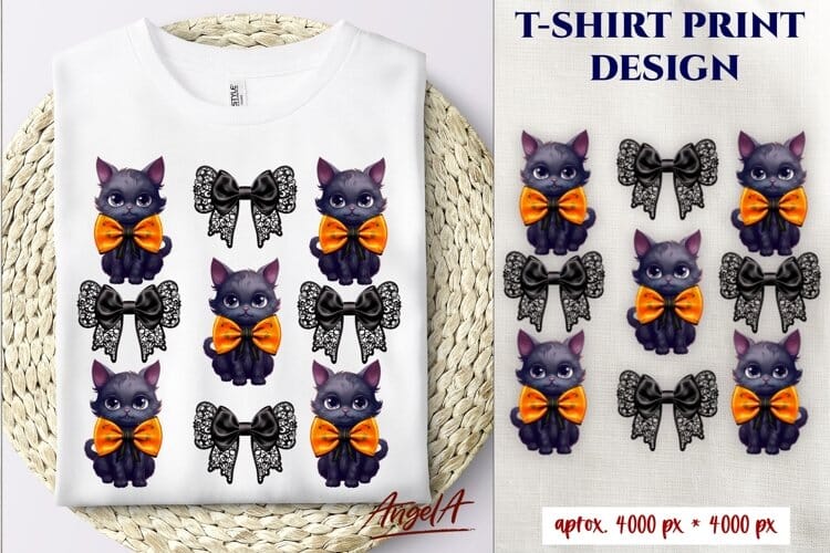 Coquette Bows, cute black cat, halloween sublimation design Sublimation Angelina Semenova 