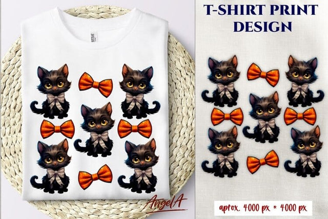Coquette Bows, cute pumpkins, black cat, kawaii cute halloween Sublimation Angelina Semenova 
