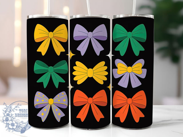 Coquette Bows Mardi Gras Tumbler, Carnival Bow Wrap, Festive Party Cup, 20oz Sublimation Wrap, New Orleans Celebration Tumbler, Colorful Bow Design Cup, Mardi Gras Coquette Theme Wrap Sublimation ToriDesigns 