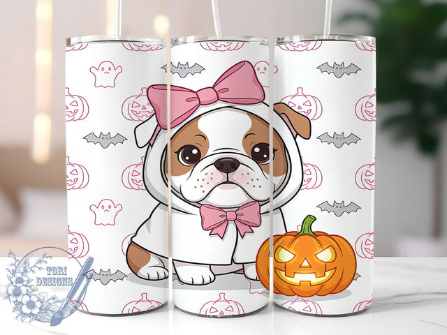 Coquette Bulldog Cute Halloween Tumbler, Cute Halloween Wrap, English Bulldog Cup, Kawaii Dog Design, 20Oz Sublimation Wrap, Spooky Puppy Drinkware, Girly Halloween Tumbler Sublimation ToriDesigns 