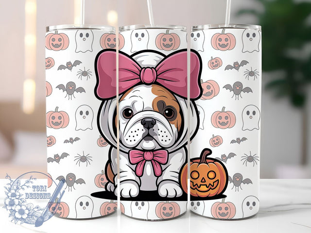 Coquette Bulldog Cute Halloween Tumbler, Cute Halloween Wrap, English Bulldog Cup, Kawaii Dog Design, 20Oz Sublimation Wrap, Spooky Puppy Drinkware, Girly Halloween Tumbler Sublimation ToriDesigns 
