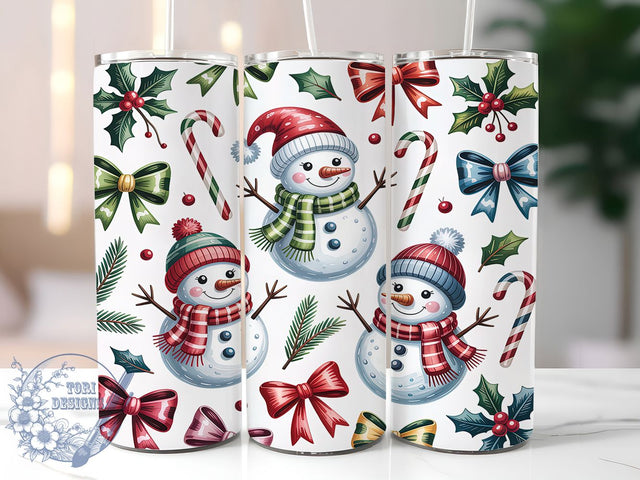 Coquette Candy Cane Christmas Tumbler, Snowman Candy Cane Wrap, 20oz Tumbler Sublimation, Cute Bow Holiday Design, Festive Coquette Sublimation, Girly Christmas Tumbler, Sweet Winter Wrap Sublimation ToriDesigns 