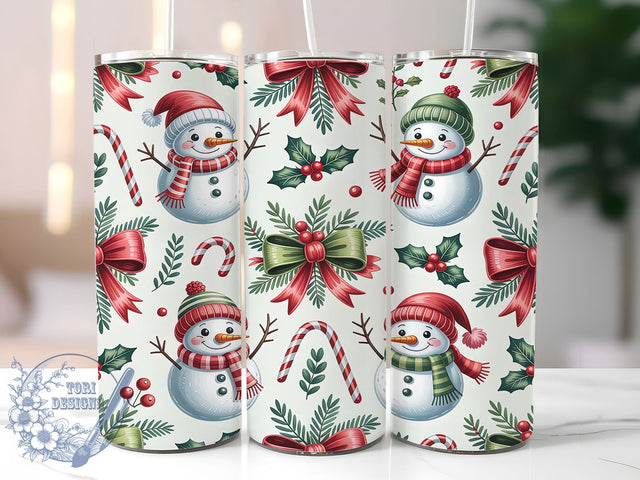 Coquette Candy Cane Christmas Tumbler, Snowman Candy Cane Wrap, 20oz Tumbler Sublimation, Cute Bow Holiday Design, Festive Coquette Sublimation, Girly Christmas Tumbler, Sweet Winter Wrap Sublimation ToriDesigns 