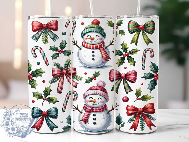 Coquette Candy Cane Christmas Tumbler, Snowman Candy Cane Wrap, 20oz Tumbler Sublimation, Cute Bow Holiday Design, Festive Coquette Sublimation, Girly Christmas Tumbler, Sweet Winter Wrap Sublimation ToriDesigns 