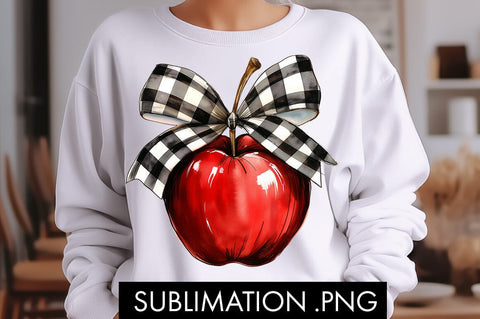 Coquette Checkered Bow Teacher Apple PNG Sublimation Sublimation Freeling Design House 