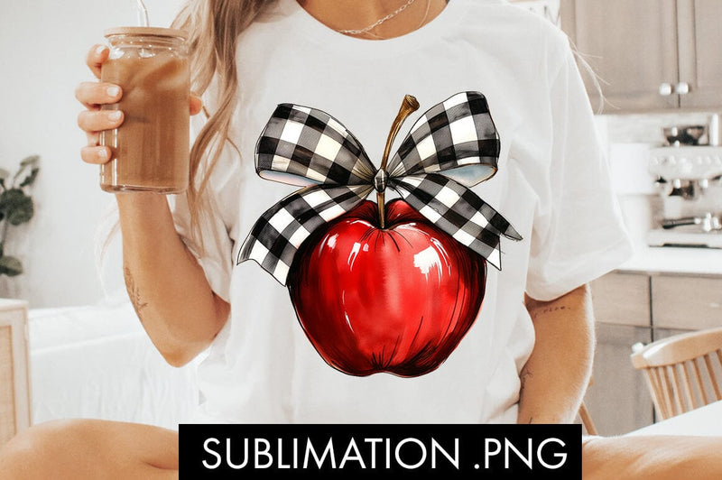 Coquette Checkered Bow Teacher Apple PNG Sublimation Sublimation Freeling Design House 