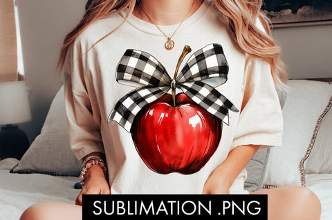 Coquette Checkered Bow Teacher Apple PNG Sublimation Sublimation Freeling Design House 